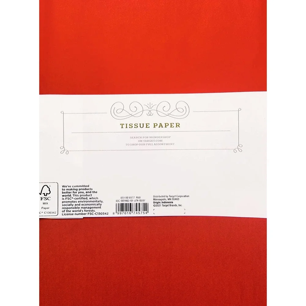5 Wondershop at Target Tissue Paper Red White Green 30 Sheets Each (150ct) 24x16